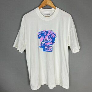 Graphic‎ Tee Abstract Design Playful White T-Shirt Size Large Ring Men Pink Blue